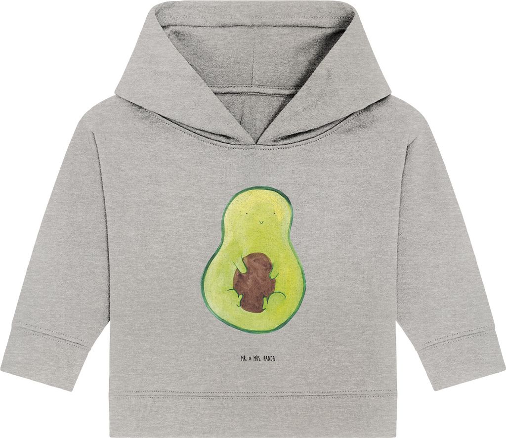 Mr. & Mrs. Panda Organic Baby Hoodie Avocado Kern 12. - 18. Monat - Heather Grey - Geschenk, Pflanze, Kapuzenshirt, Spruch Leben, glücklich, Kapuz...