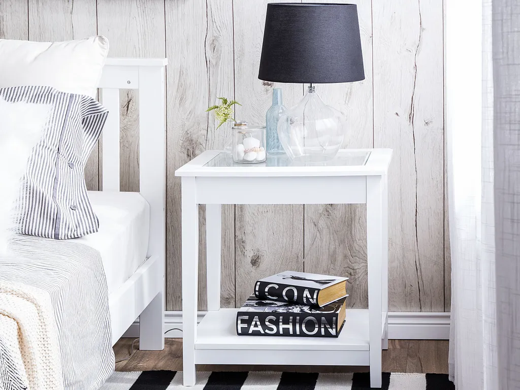 Table de Chevet Style Rustique Moderne avec Étagère de Rangement MDF