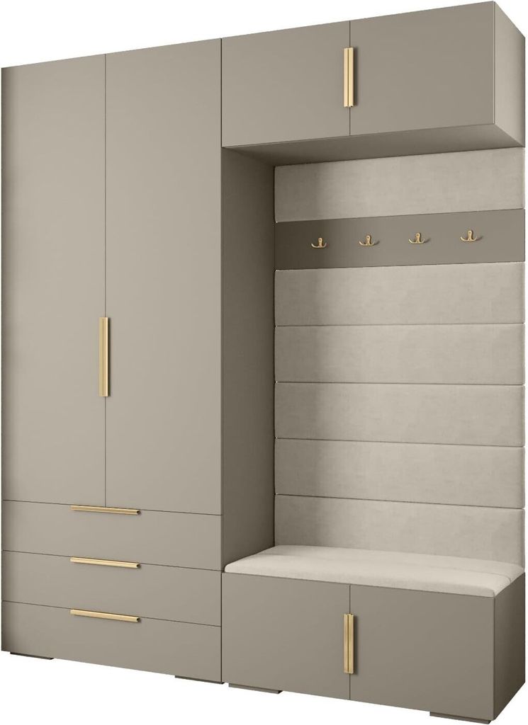 MEBLE KRYSPOL Inova 1 Möbelset Garderobe, 236,7x200x47cm - Kaschmir, Manila 02, Gold