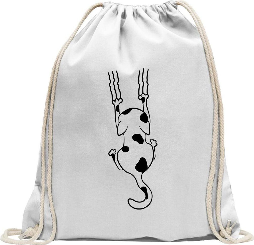 Kiwistar - Turnbeutel - weiss - Katze Motiv2 - Fun Rucksack Sport Beutel Gymsack Baumwolle mit Ziehgurt