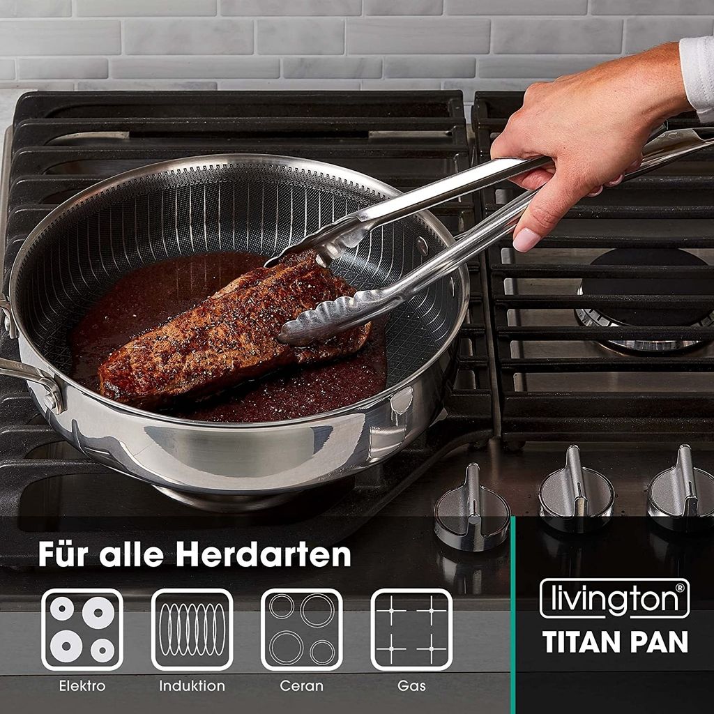 Livington Titan Pan 28cm - Edelstahl Hochrand-Pfanne - Produktbild 4