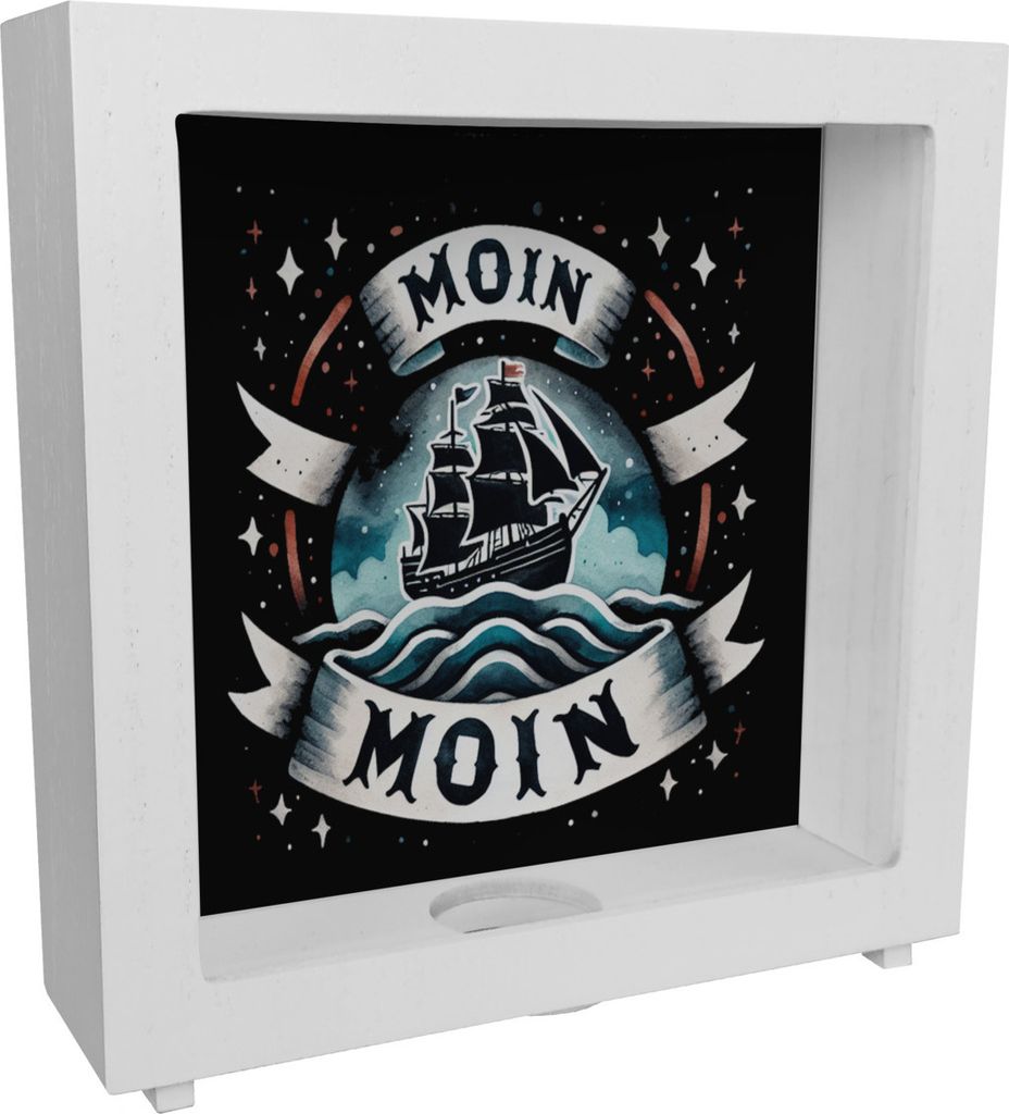 Segelschiff Moin Moin Rahmen Spardose aus Holz