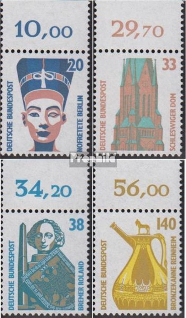 Briefmarken BRD (BR.Deutschland) 1989 Mi 1398A OR-1401A OR Oberrandstücke (kompl.Ausg.) gestempelt Sehenswürdigkeiten