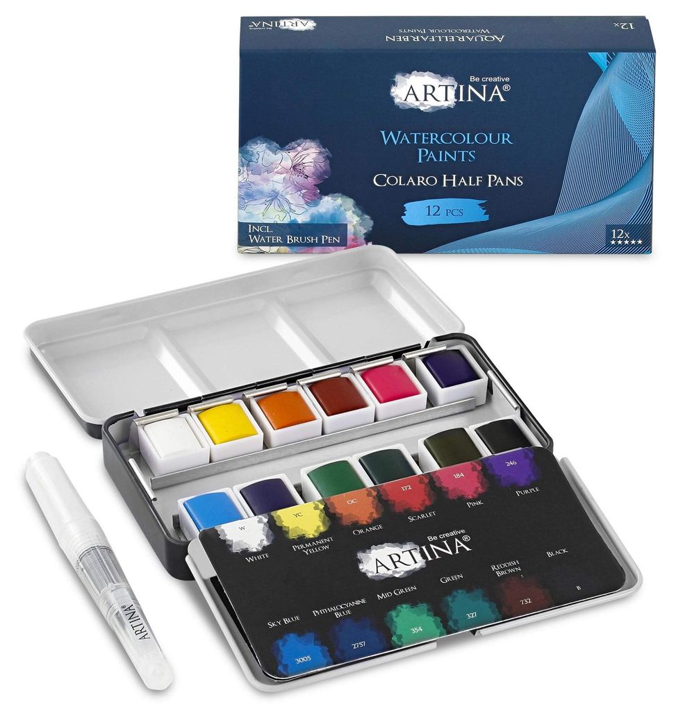 Artina Colaro Farbkasten Aquarellfarben 12 Set Wasserfarbe, 12er Set
