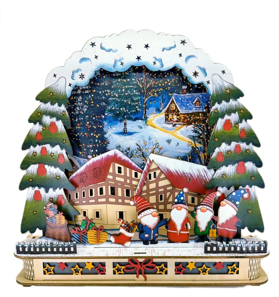 Kaladia Schwibbogen aus Holz - 3D Weihnachtslandschaft und Produktbild 