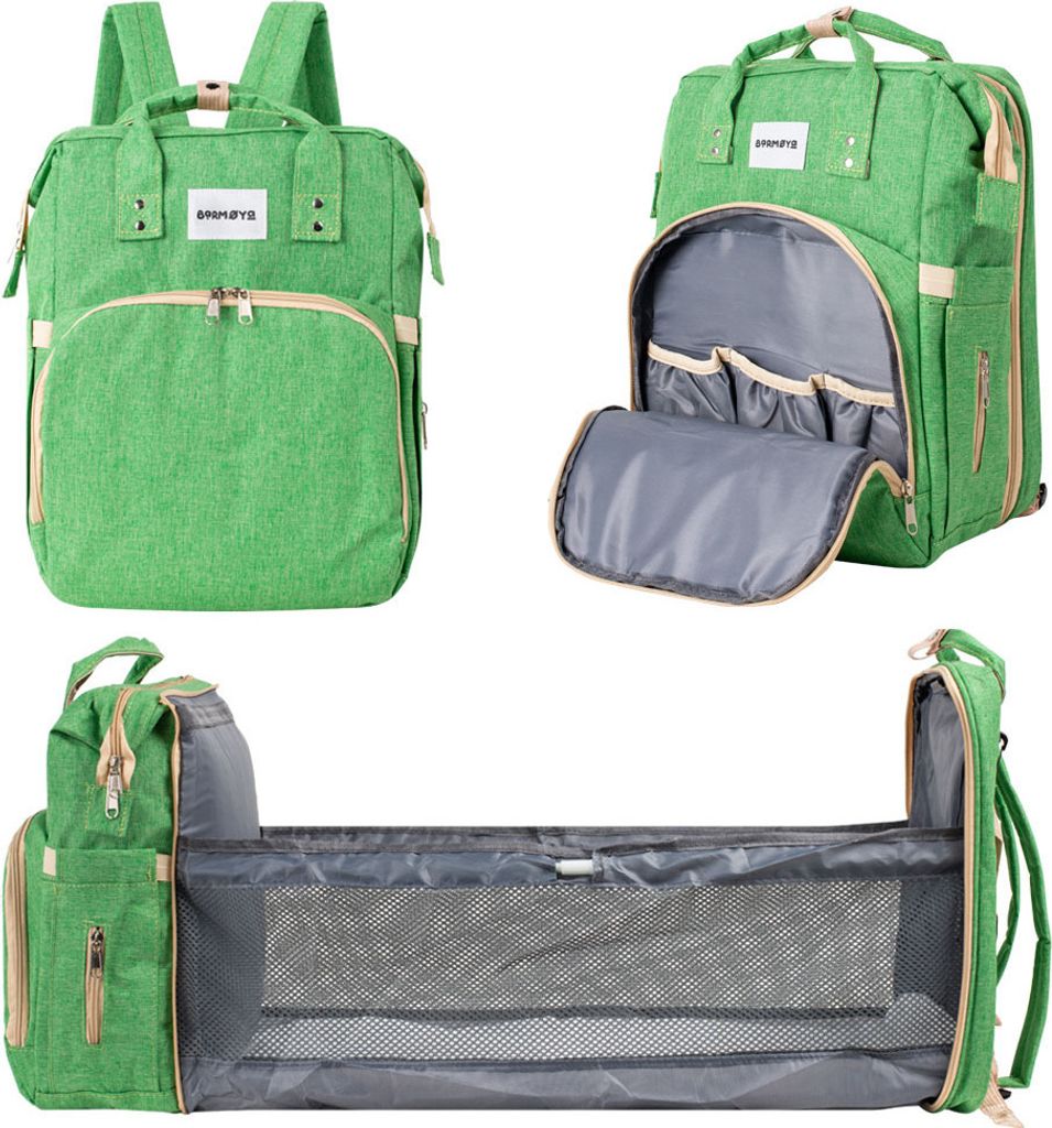 Barmøya Wickelrucksack 2-in-1 Rucksack & Wickelablage - wasserabweisend, geräumig, mit Laptopfach, isolierte Flaschenhalterungen, grün | BM-7