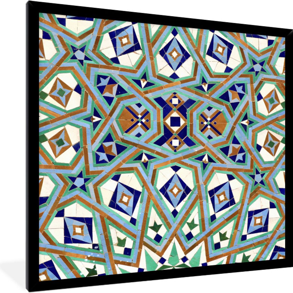 MuchoWow Gerahmtes Poster Eine marokkanische Mosaikwand, bei der die Figuren ineinander verschachtelt sind 40x40 cm - Poster mit Schwarzem Bilder...
