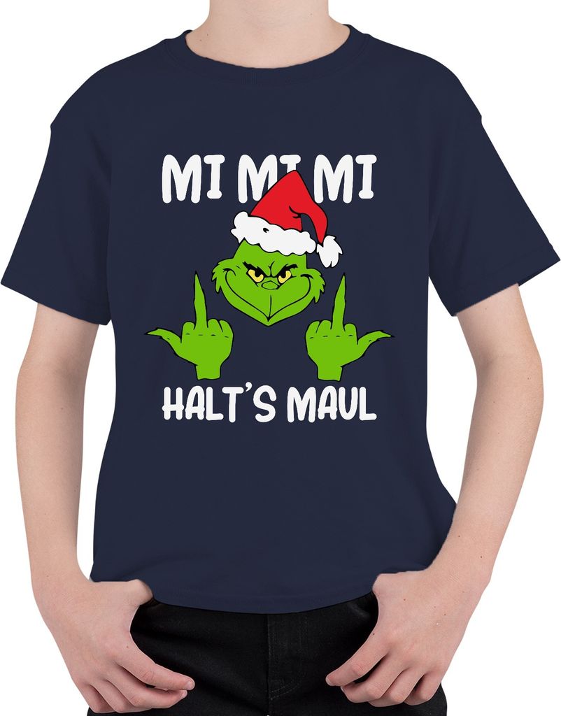 Mi Mi Mi Halt's Maul Grinch Spruch Anti-Weihnachten - Weihnachten Christmas Xmas Uni Kinder T-Shirt, Navy, 140