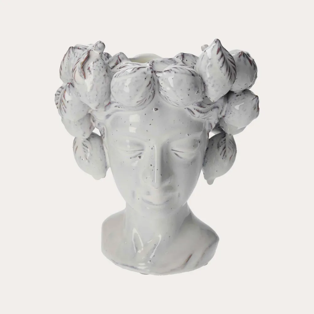 Vase en Céramique Blanche à Relief Citrons : Objet Déco Fait Main 25cm