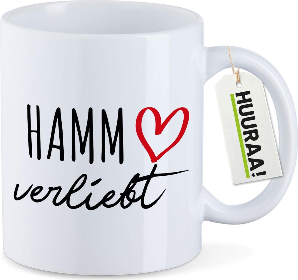 Huuraa Kaffeetasse Hamm verliebt 330ml Weiß Keramik Kaffeebecher Geschenkidee