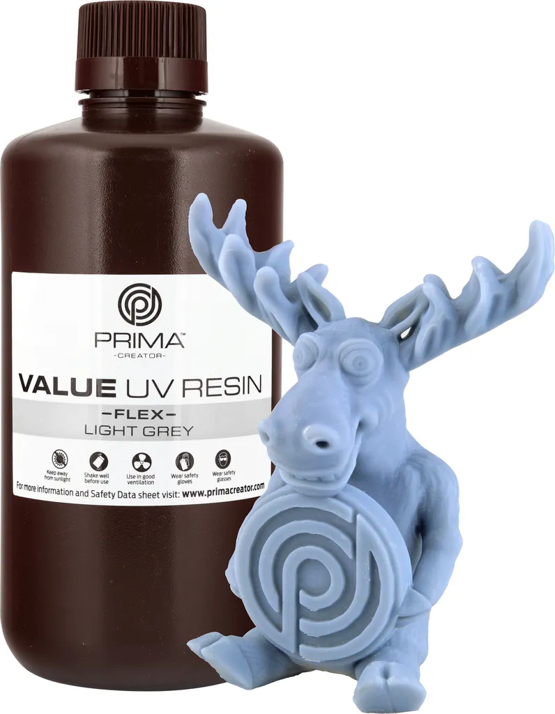 Résine UV 1kg Gris Clair PrimaCreator Value Flex Fini les Impressions Cassantes