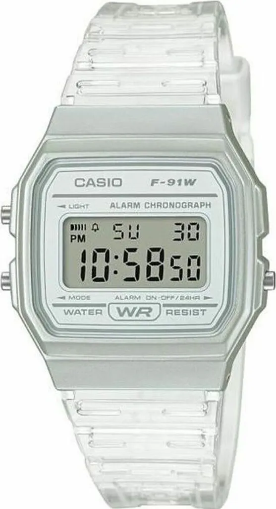 Montre Casio F-91WS-7EF Blanche Transparente pour Femme Style Rétro