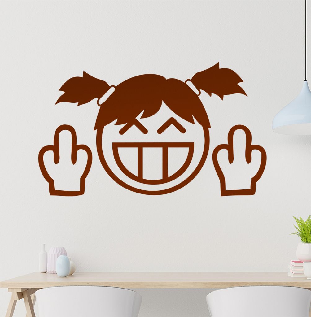 hauptsachebeklebt KIWISTAR Fuck You Smile Girl - Zopf Mittelfinger Wandtattoo in 6 Größen - Wandaufkleber Wall Sticker - Dekoration, Küche, Wohn...