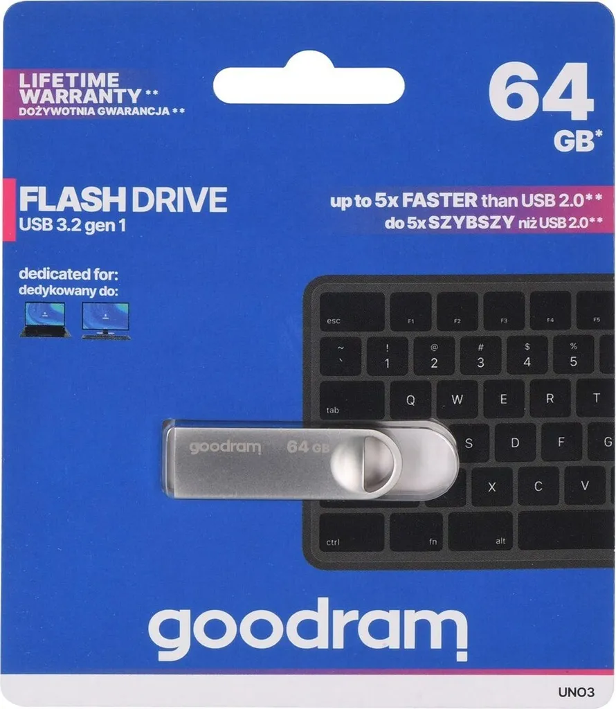 GOODRAM UNO3 Silver 64GB USB 3.2 Gen 1 - Performance e Solidità COB