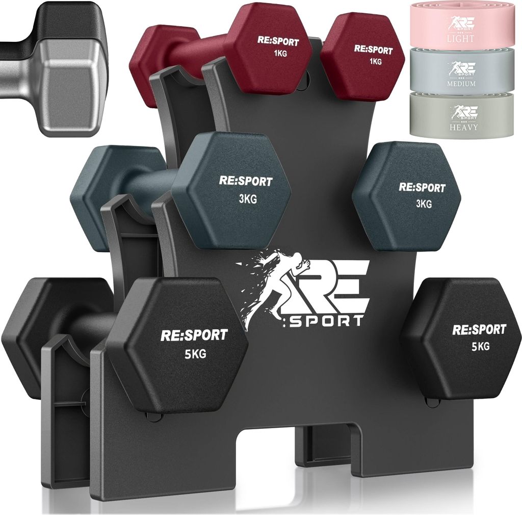 RE:SPORT® Zestaw hantli 18 kg z 2 × 1 kg, 2 × 3 kg i 2 × 5 Zdjęcie produktu 