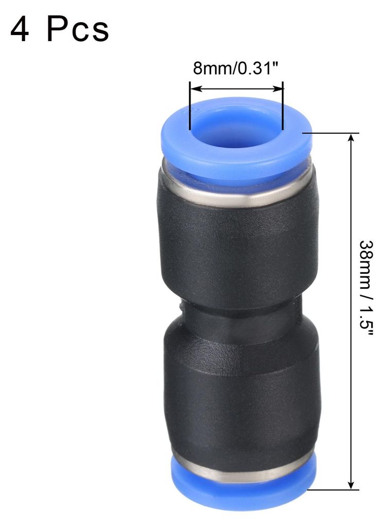 Schiebeverbindung 8mm Rohr AD Schnellkupplung Luftleitung Schlauch Verschraubung Gerade Pneumatisch Anschluss Schwarz 4Stk