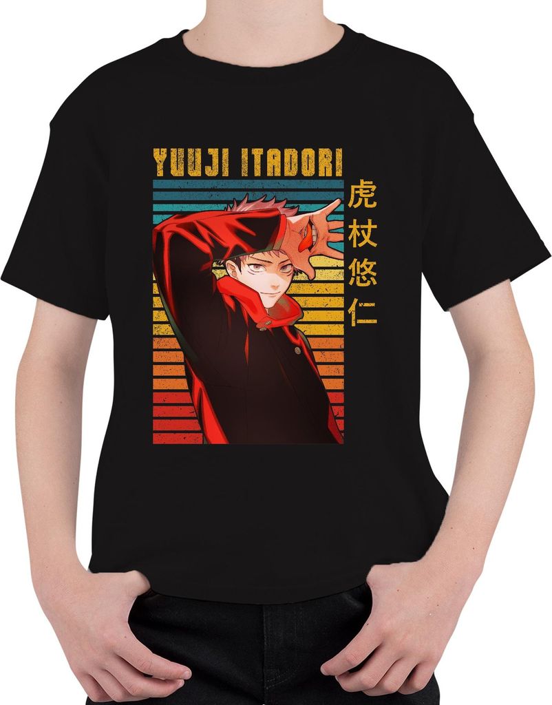 Yuji Itadori Jujutsu Kaisen Anime Manga Fan Geschenk Retro Uni Kinder T-Shirt, Schwarz, 116