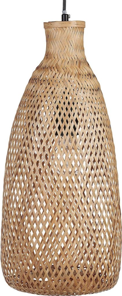 BELIANI Hängeleuchte Hellbraun Bambusholz Geflochten mit Schirm Kegelform Langem Kabel Boho Stil Rustikal für Esstisch Wohnzimmer Flur Wohnküche