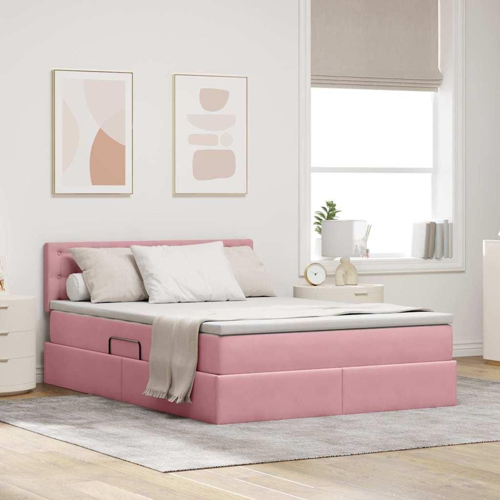 Maison Exclusive - Bett mit Stauraum und LED mit Matratze Rosa 140 x 200 cm Samt