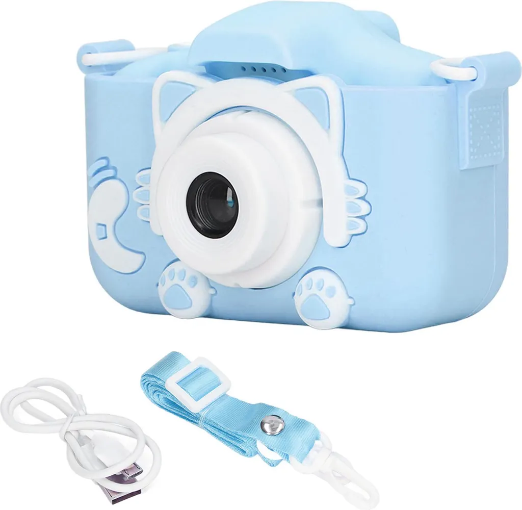 Videocamera Bambini Silicone Blu: Mini Giocattolo Digitale con Cordino