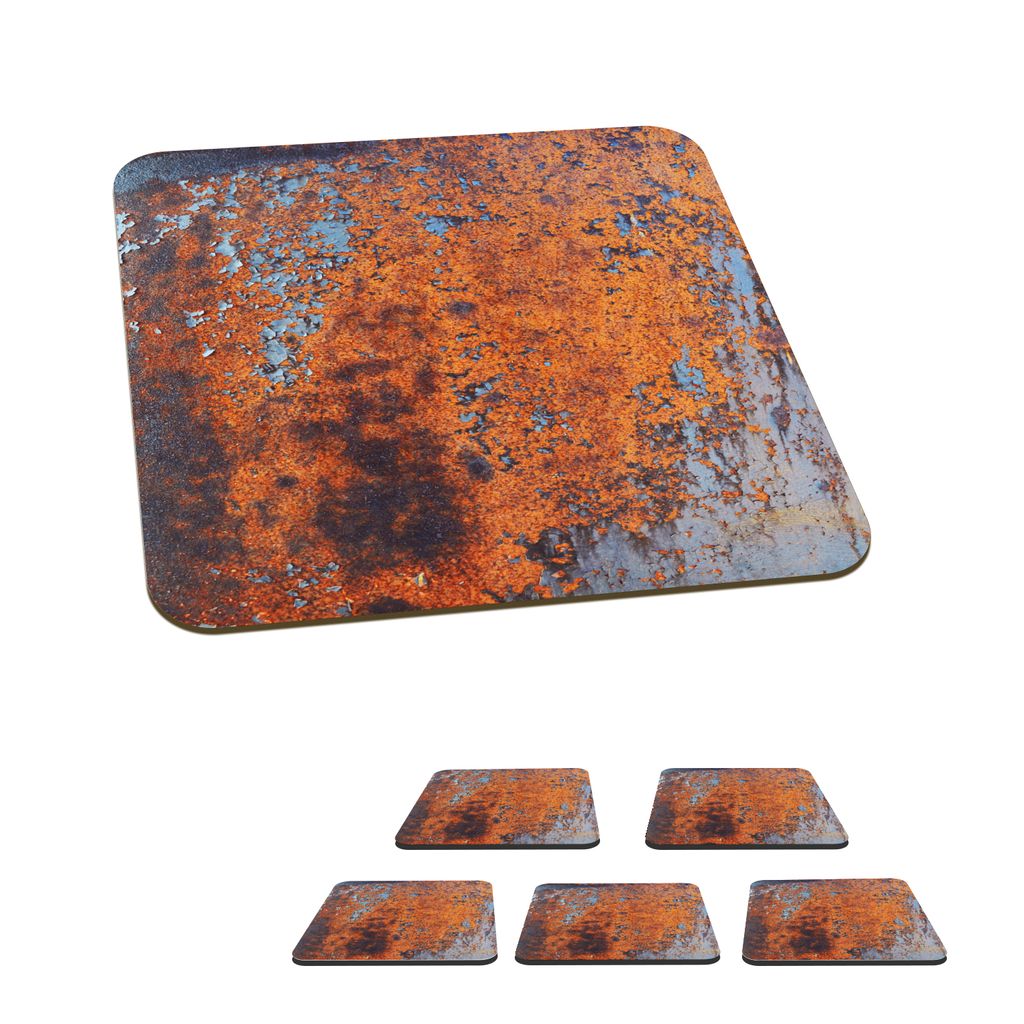 KitchenYeah Glasuntersetzer Quadratisch 6er Set Rost - Blau - Schwarz 10x10 cm Untersetzer für Gläser - Getränkeuntersetzer - Tischplattensch...
