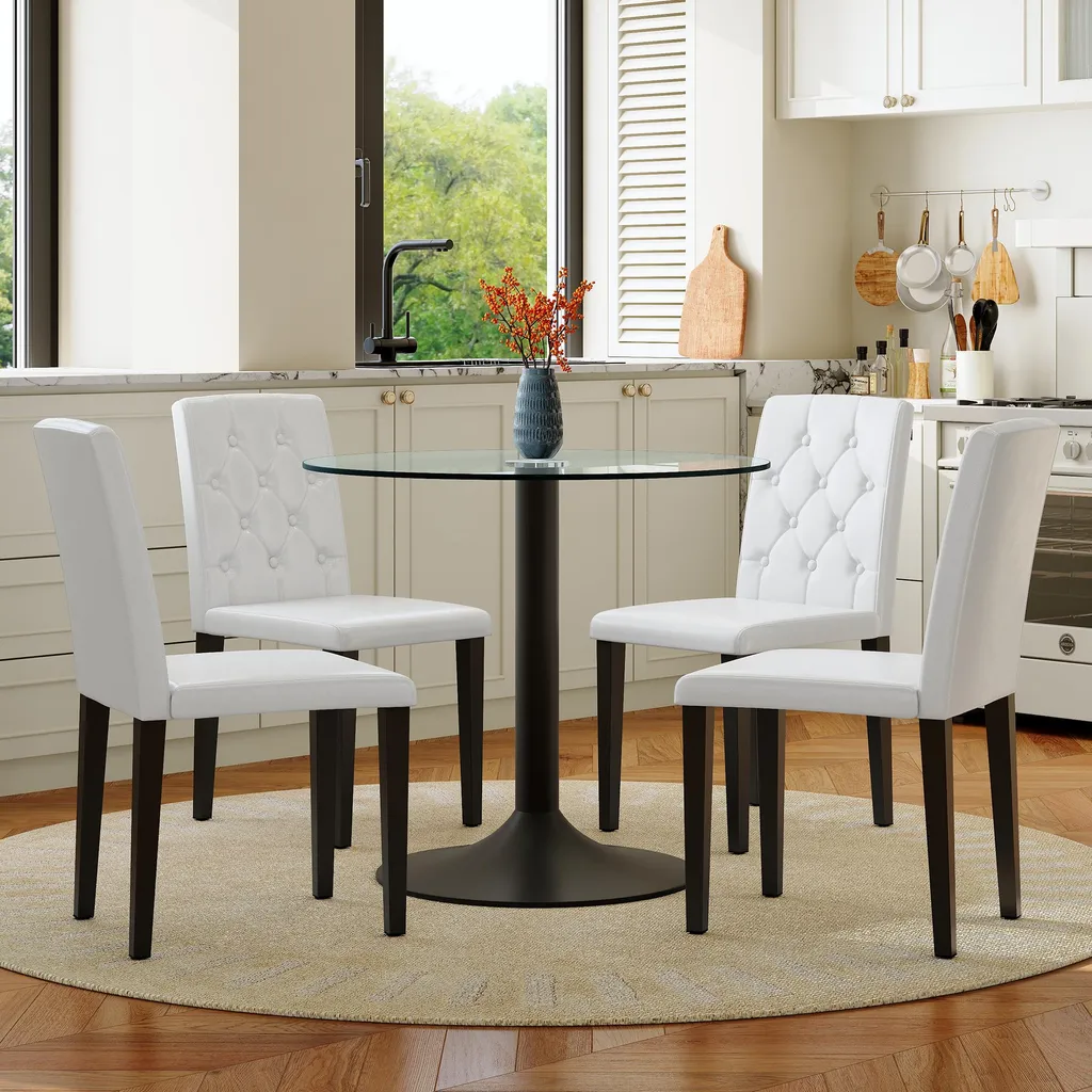 Table en verre facile d'entretien et 4 chaises PU robustes et chics