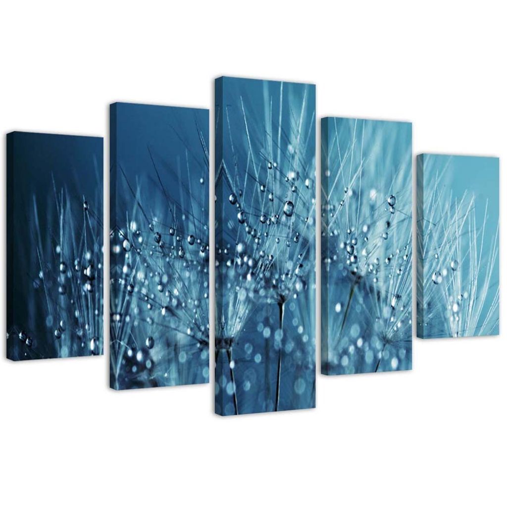 5-teiliges leinwandbild knödel und tau 100x70 cm Feeby blau wandbild bereit zum aufhängen