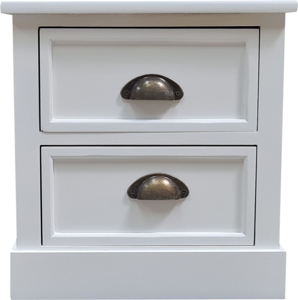 Nachttisch Nachtschrank Beistellschrank 2 Schubladen Holz Weiß Shabby Chic Tisch