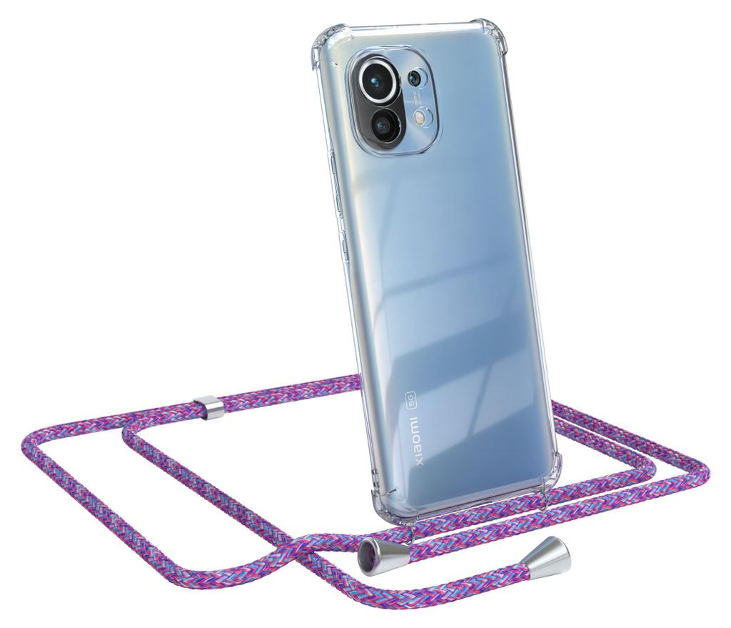 EAZY CASE Handykette kompatibel mit Xiaomi Mi 11 5G, Handyhülle mit Umhängeband, Handykordel, Schutzhülle Clear, Band in Bunt