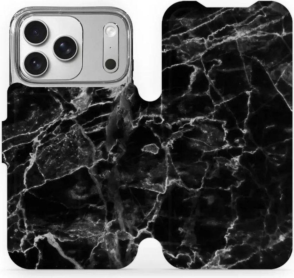 Handyhülle mit klappe für iPhone 17 Pro, Mobiwear Book, Schwarzer Marmor