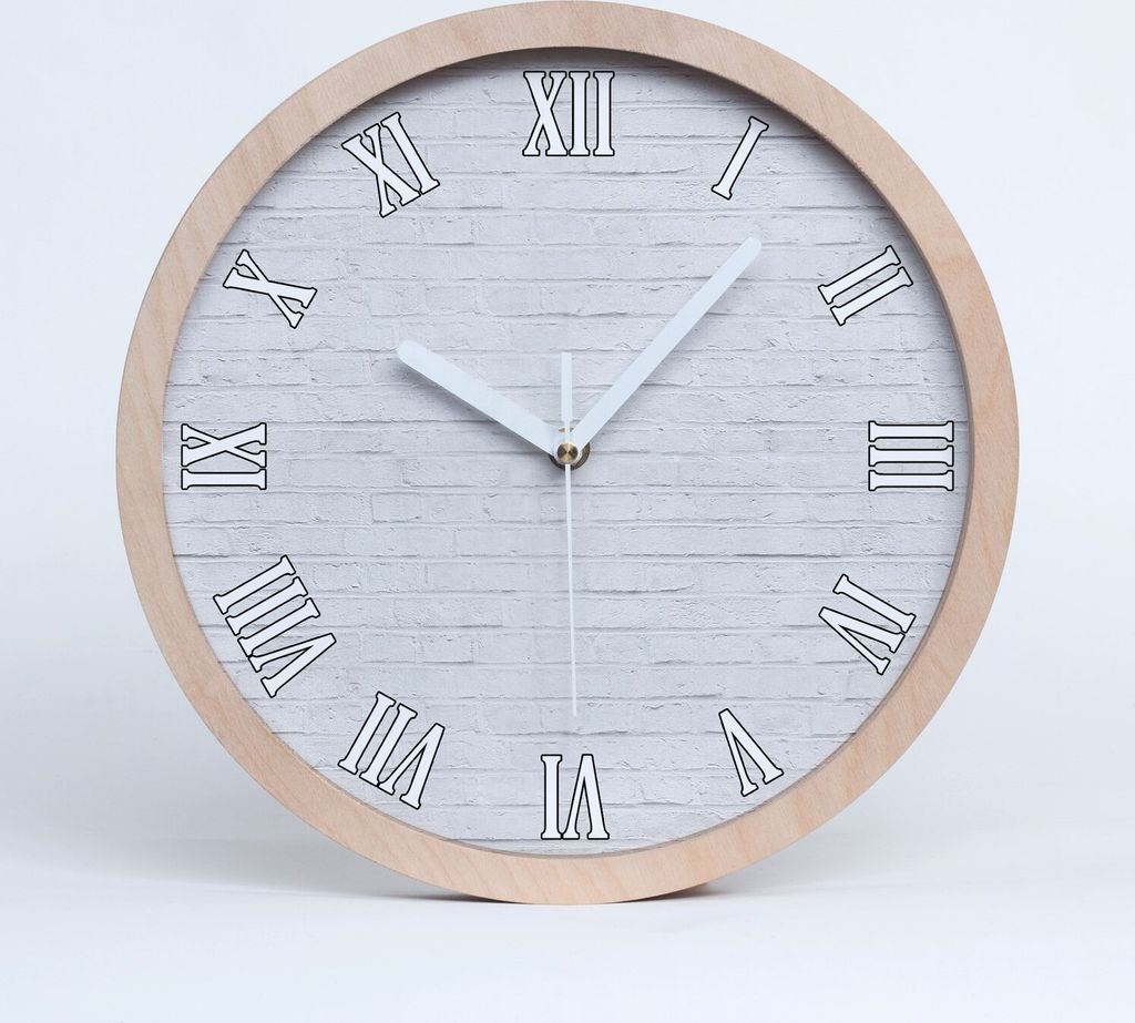 Holzuhr 30fi cm wanduhr - weiße Spitzen - Ziegelwand