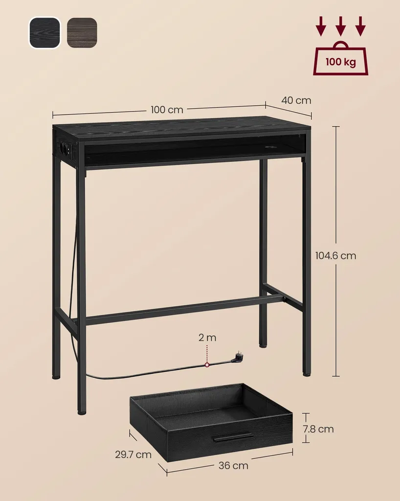 Table de bar avec tiroir et prises pour ranger et charger mobile
