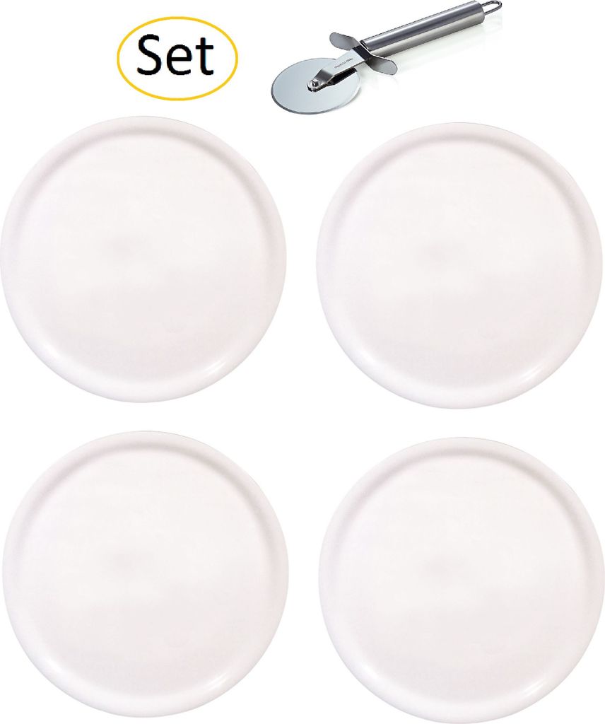 Saturnia Pizzateller - Serie Napoli - im Set Inklusive Pizzaschneider/Pizzaroller - Weiss (4, Ø28cm)