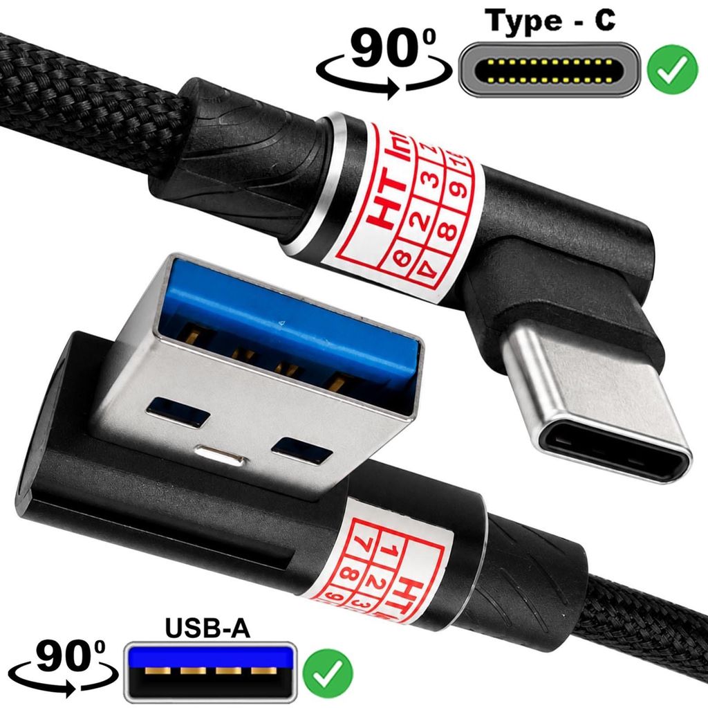 3.2 Gen1 USB-A auf USB-C 90° Winkelkabel Ladekabel nylon für Razer, Asus, MSI Gaming Laptop Notebook PC