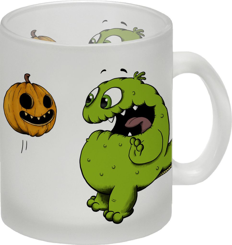 Glas Tasse mit schreckhaftes Monster Motiv