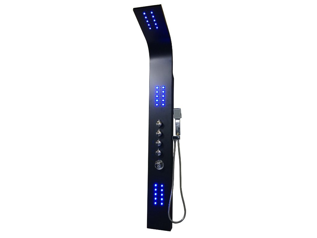 Thermostatisches Hydromassage-Duschpaneel mit LED FELICITA - 20*165cm - Schwarz