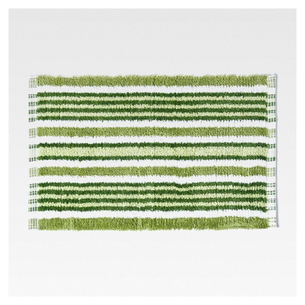 Waschbare Badematte, handgewebt aus 100% Baumwolle, 40 x 60 cm, Duschvorleger, grün-weiß gestreift