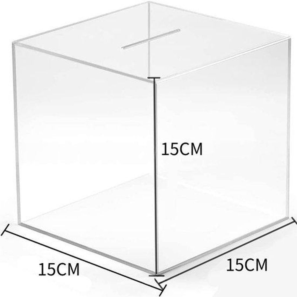 Transparante spaarpot van acryl, 15x15 cm, niet openbaar Productafbeelding 