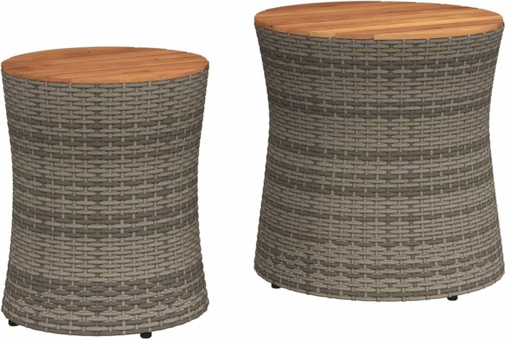 Garten-Beistelltische 2 Stk. mit Holzplatte Grau Poly Rattan