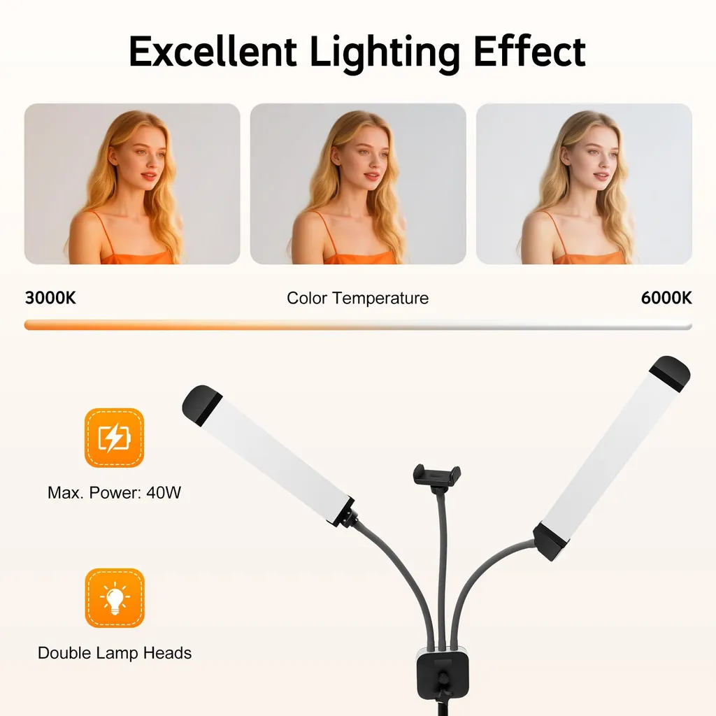 Ring light double 40W à température de couleur variable noir mat