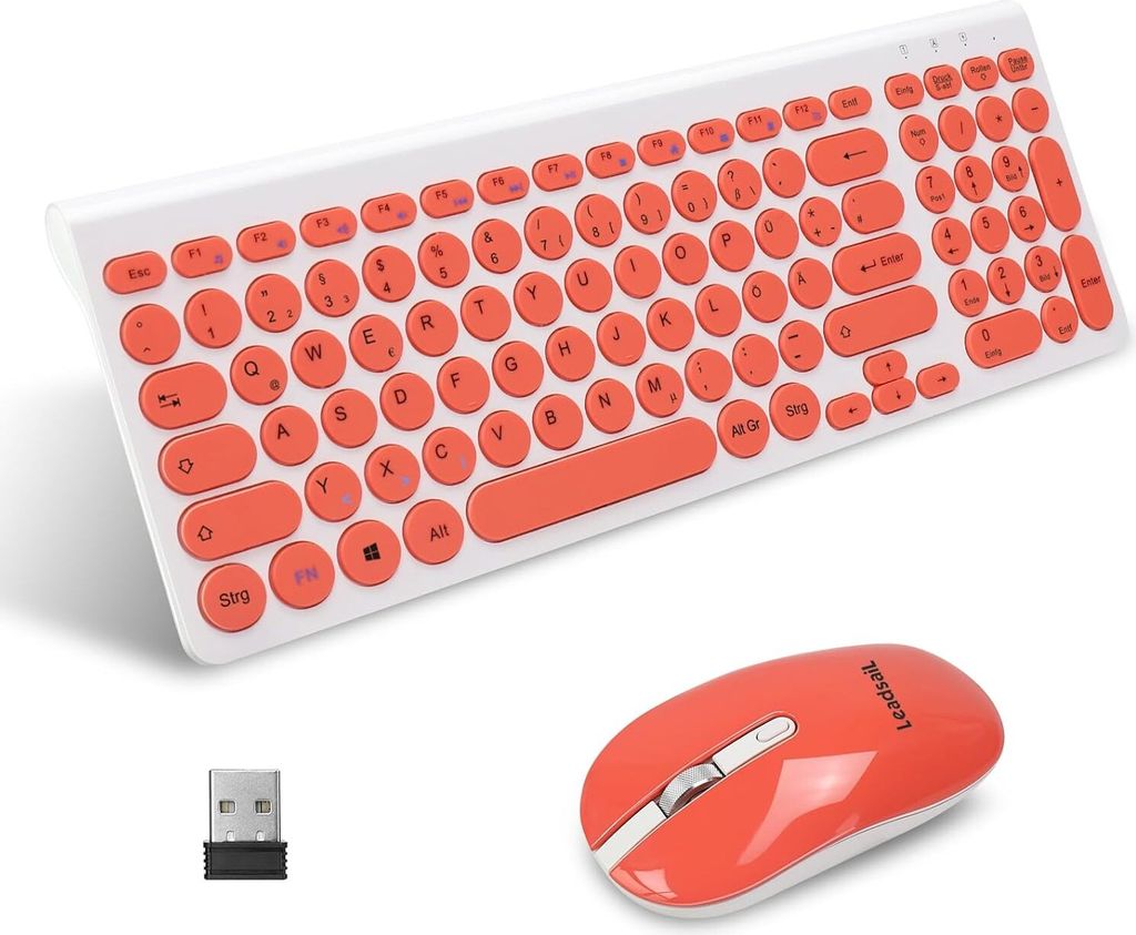 kabelloses Tastatur-Maus-Set, ergonomische Maus und Produktbild 