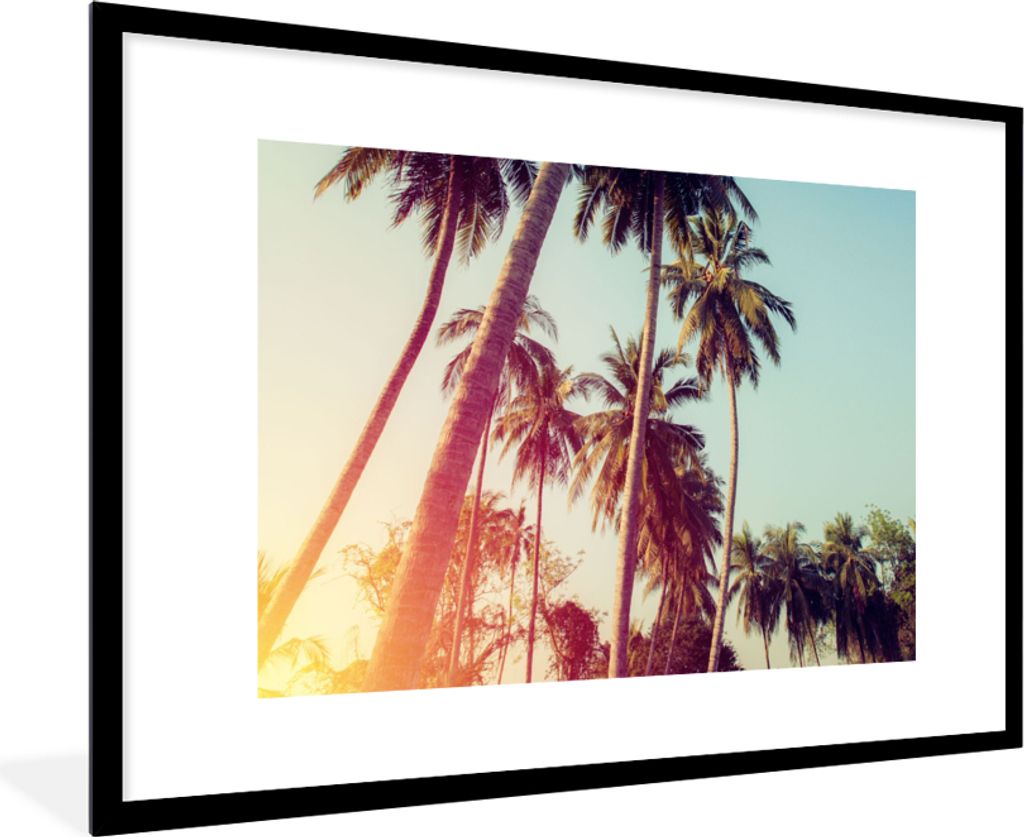 MuchoWow Gerahmtes Poster Palme - Sommer - Retro - Sonne 90x60 cm - Poster mit Schwarzem Bilderrahmen Wandposter Rahmen Foto Bilder - Wanddekorat...
