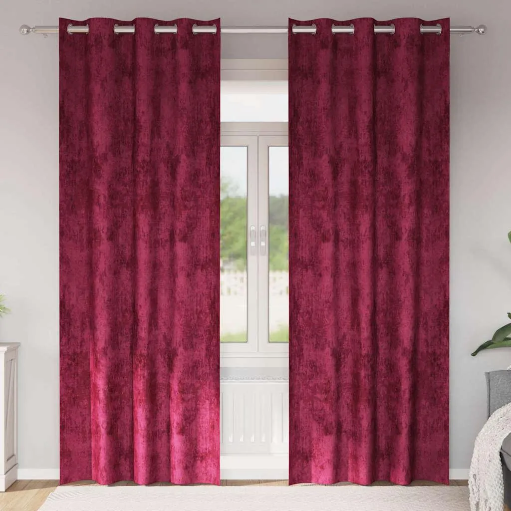 Tenda liscia con drappeggi 2 pezzi Rosso vino 260 x 140 cm Velluto - Tende e tendaggi DE8727720 1pacco