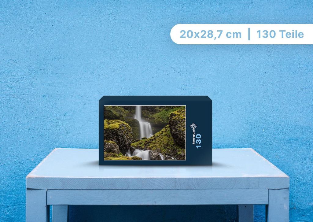 hansepuzzle 100426 - Wasserfall Puzzle, 130 Teile, Natur, 28,7 x 20,0cm mit hochwertiger Aufbewahrung, Kartonbox und wiederverschließbarem Beutel