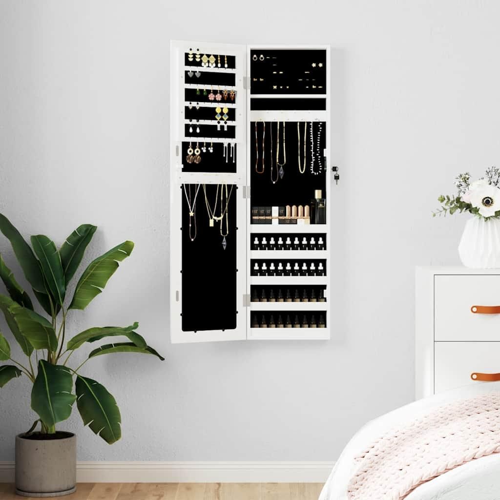 vidaXL Nástenná šperkovnica so zrkadlom biela 30x8,5x106 cm Obrázok produktu 