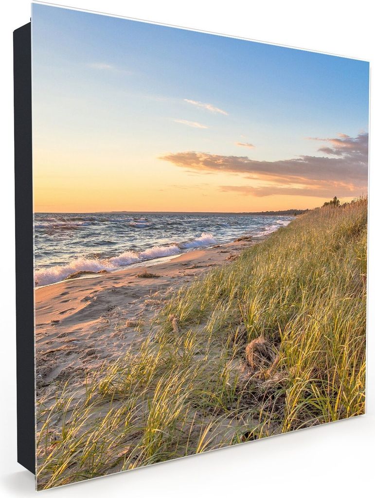 Nachbildung-Schlüsselkasten, Magnetpinnwand und Memoboard mit Glasfront Motiv Sonnenuntergang am Strand
