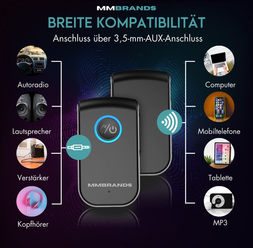 MM Brands Bluetooth Receiver mit 3,5mm AUX Bluetooth 5.3 Produktbild 5