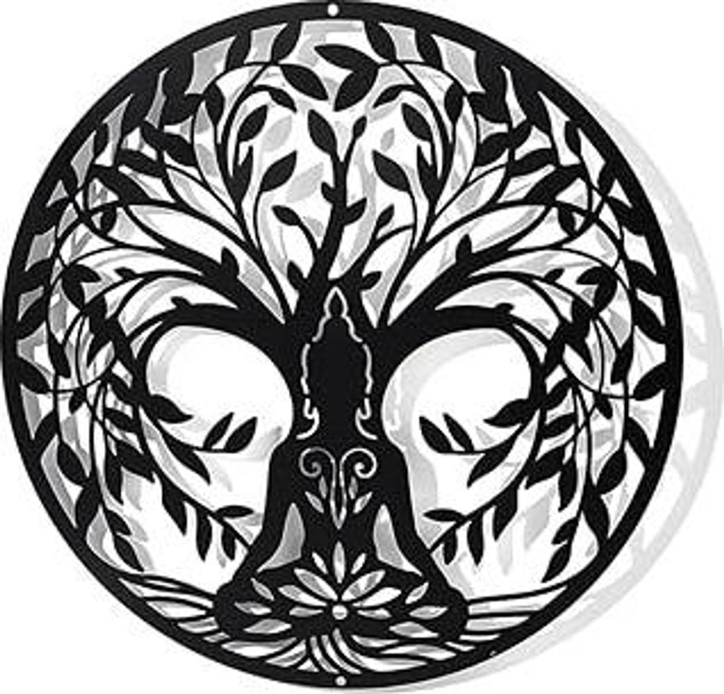 NBEADS Baum Des Lebens Und Yoga Metall Wanddeko, Schwarzer Wandbehang Moderne Wanddekoration Silhouette Wandkunst Metallbilder Für Zuhause Schlafz...