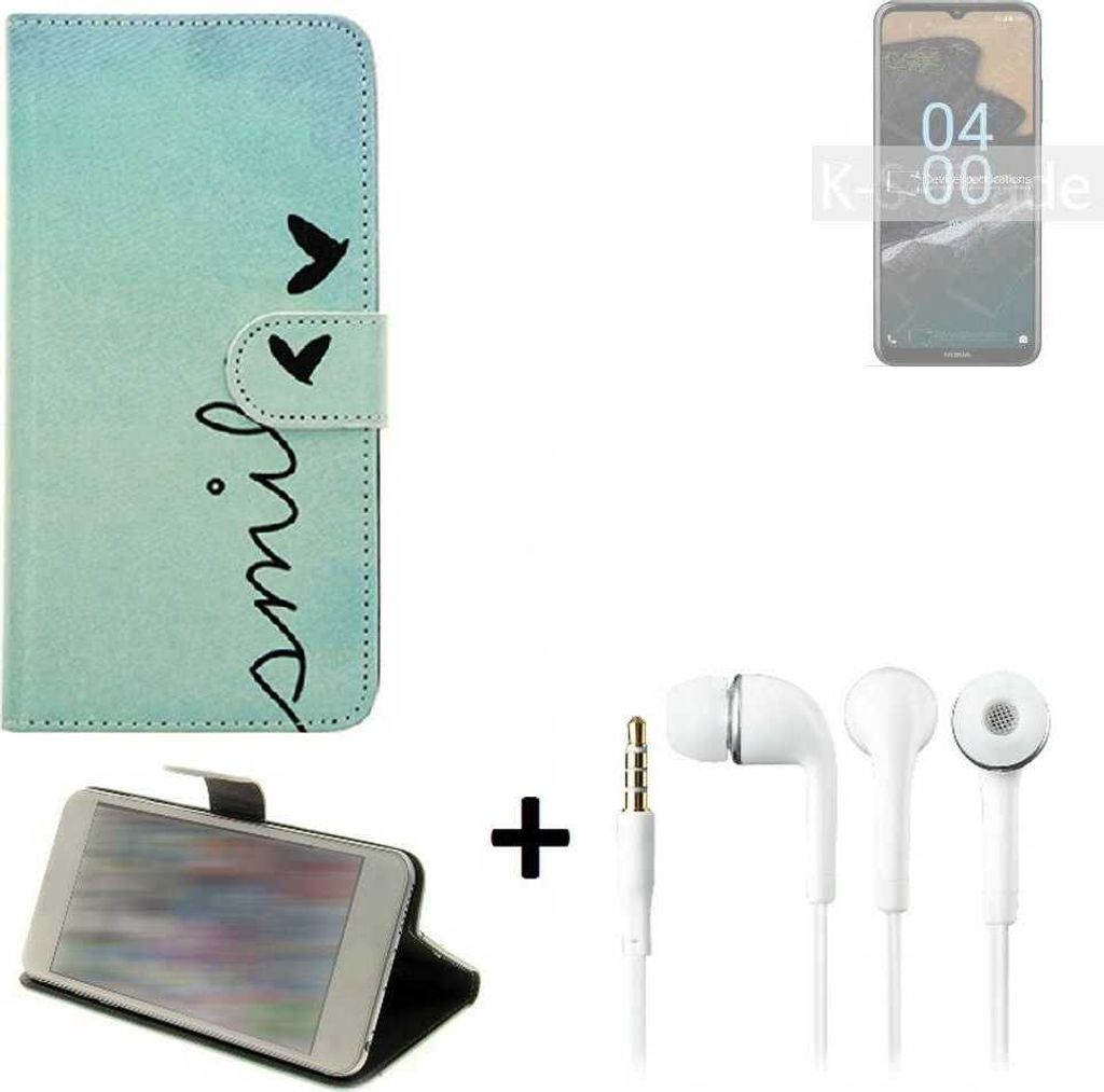 K-S-Trade Schutz Hülle Handy Hülle kompatibel mit Nokia G400 5G 360° Wallet Case Schutz Hülle ''smile'' inkl. Ohrstöpsel Smartphone cover