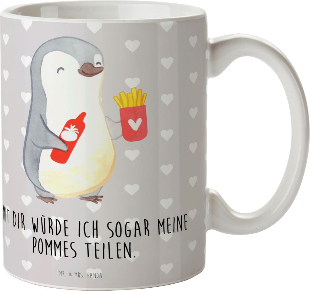 Mr. & Mrs. Panda Tasse Pinguin Pommes - Grau Pastell - Geschenk, Kaffeebecher, schöne, Heiraten, Kaffeetasse, Teetasse, für Freundin, Freund, Fra...